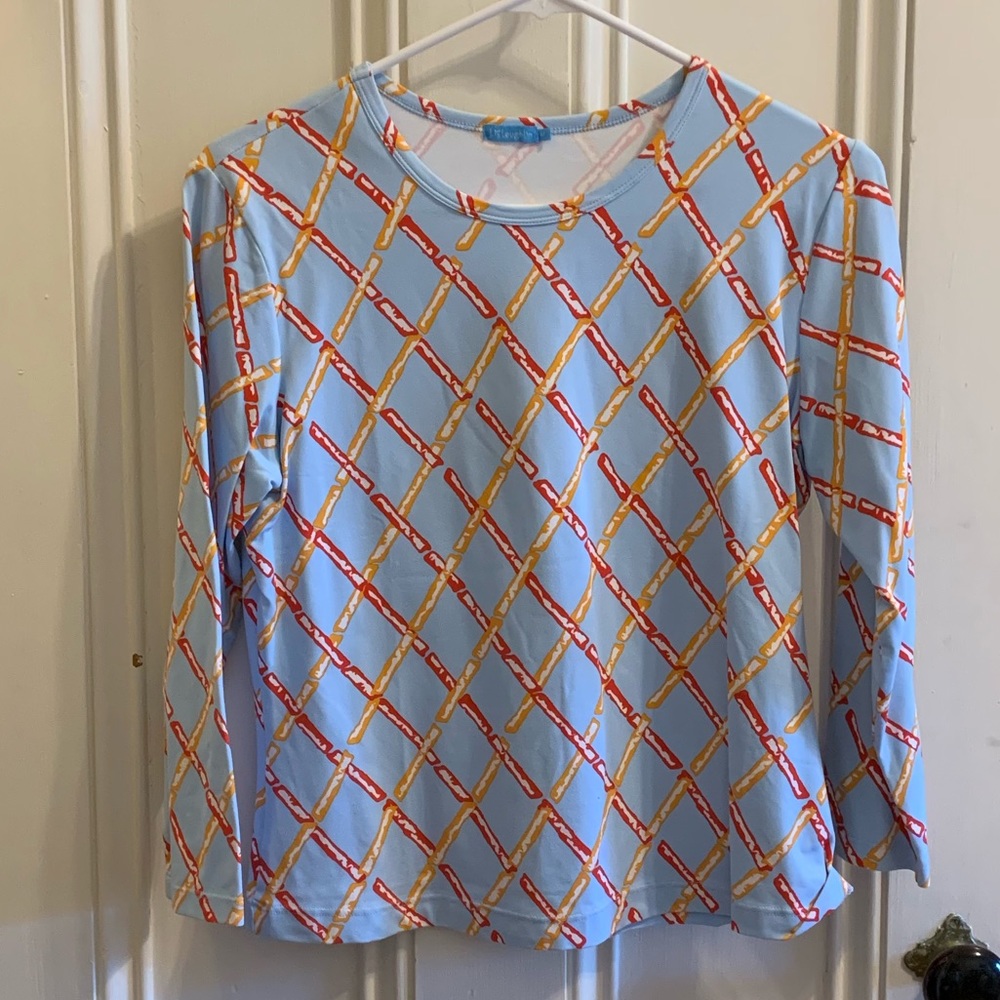 J. McLaughlin Blue Patterned Top